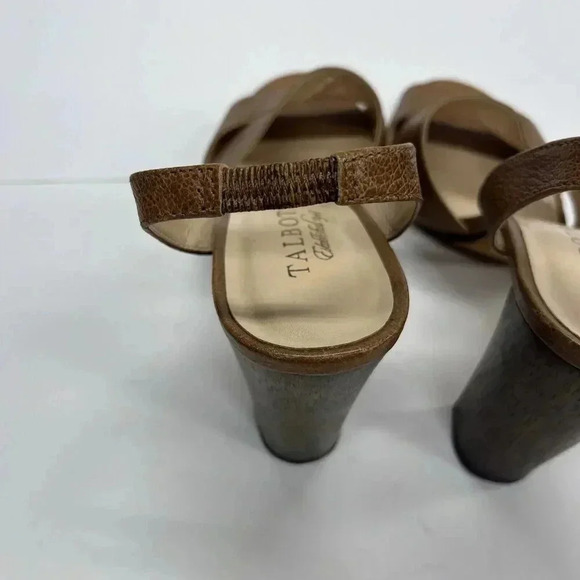 Talbots Leather Beige Strappy Sandals Wood Block Heel size 7.5 - Picture 7 of 13